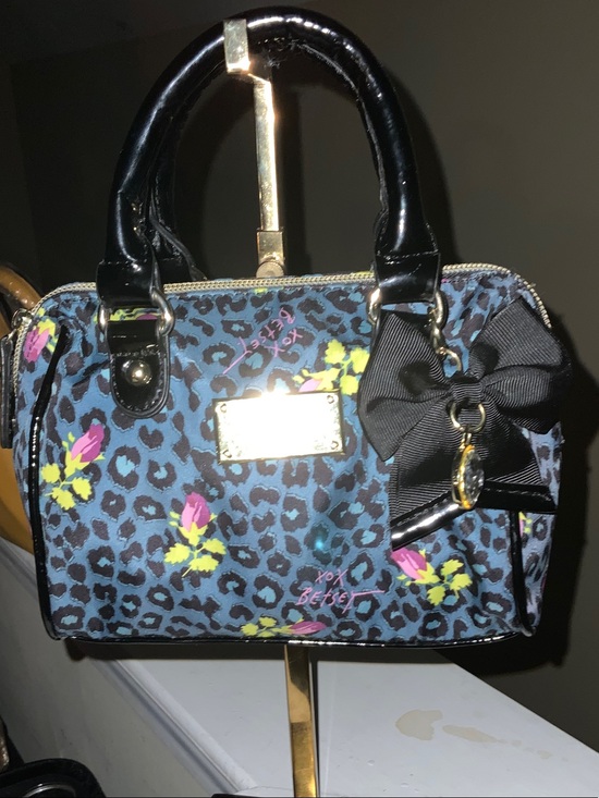 Betsey Johnson Handbags - Betsey Johnson Blue Leopard Floral Satchel with Black Bow